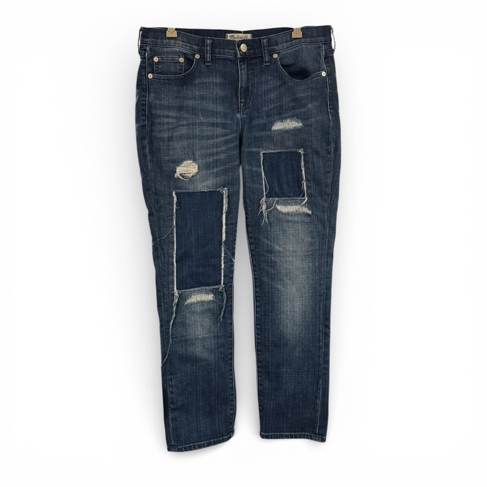 Madewell Slim Boy Jean Distressed Patch Medium Wash Denim Size 29
